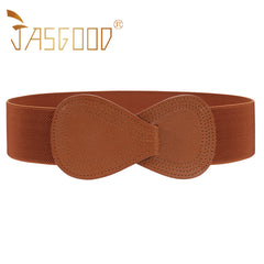 Lady Interlock Buckle 8-shaped Faux Leather Elastic Belt
