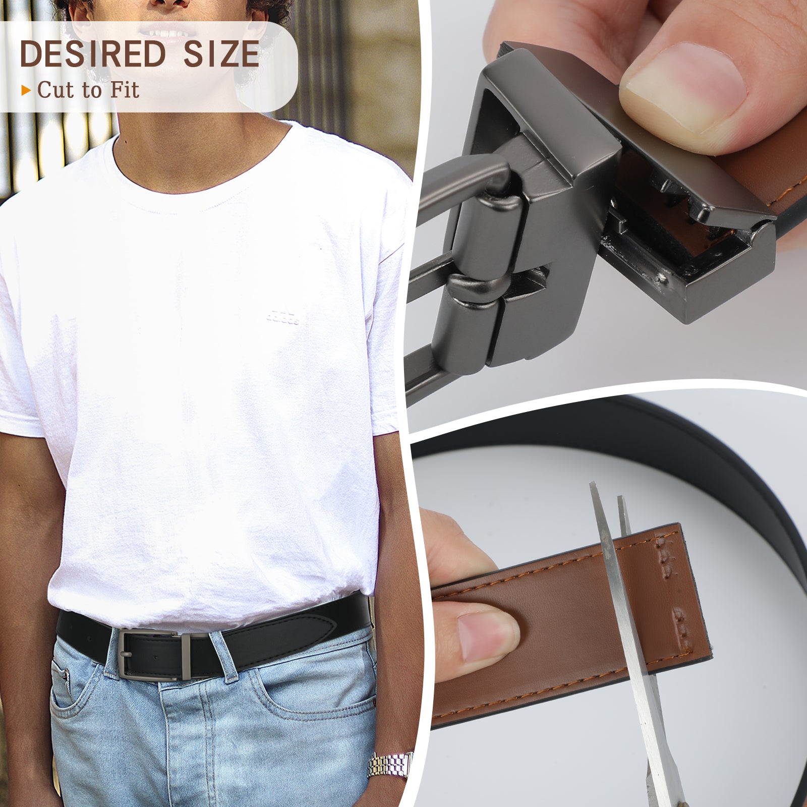 Men Women Comfortable Casual Leather Classic Reversible Belt - JASGOOD OFFICIAL