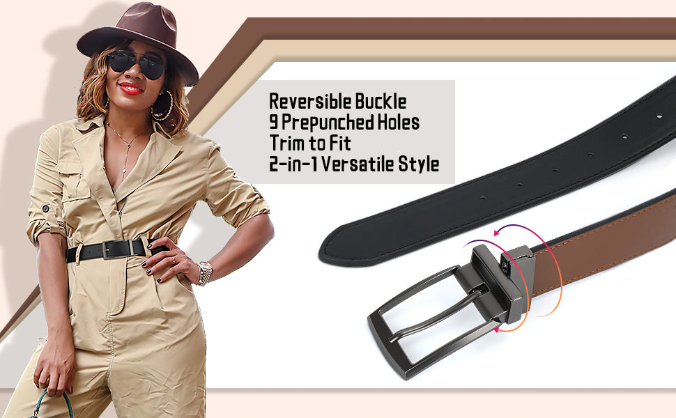 Men Women Comfortable Casual Leather Classic Reversible Belt - JASGOOD OFFICIAL