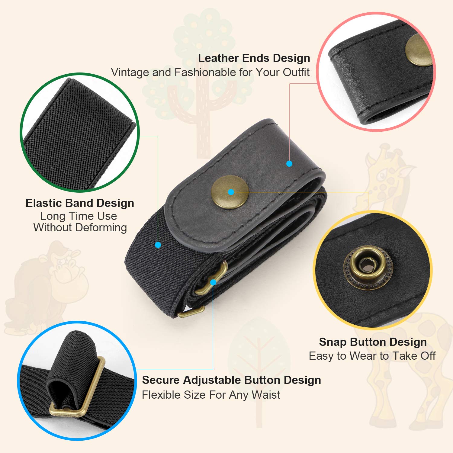 Adjustable Buckle Free Elastic Stretch Belts