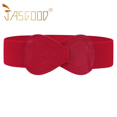Lady Interlock Buckle 8-shaped Faux Leather Elastic Belt