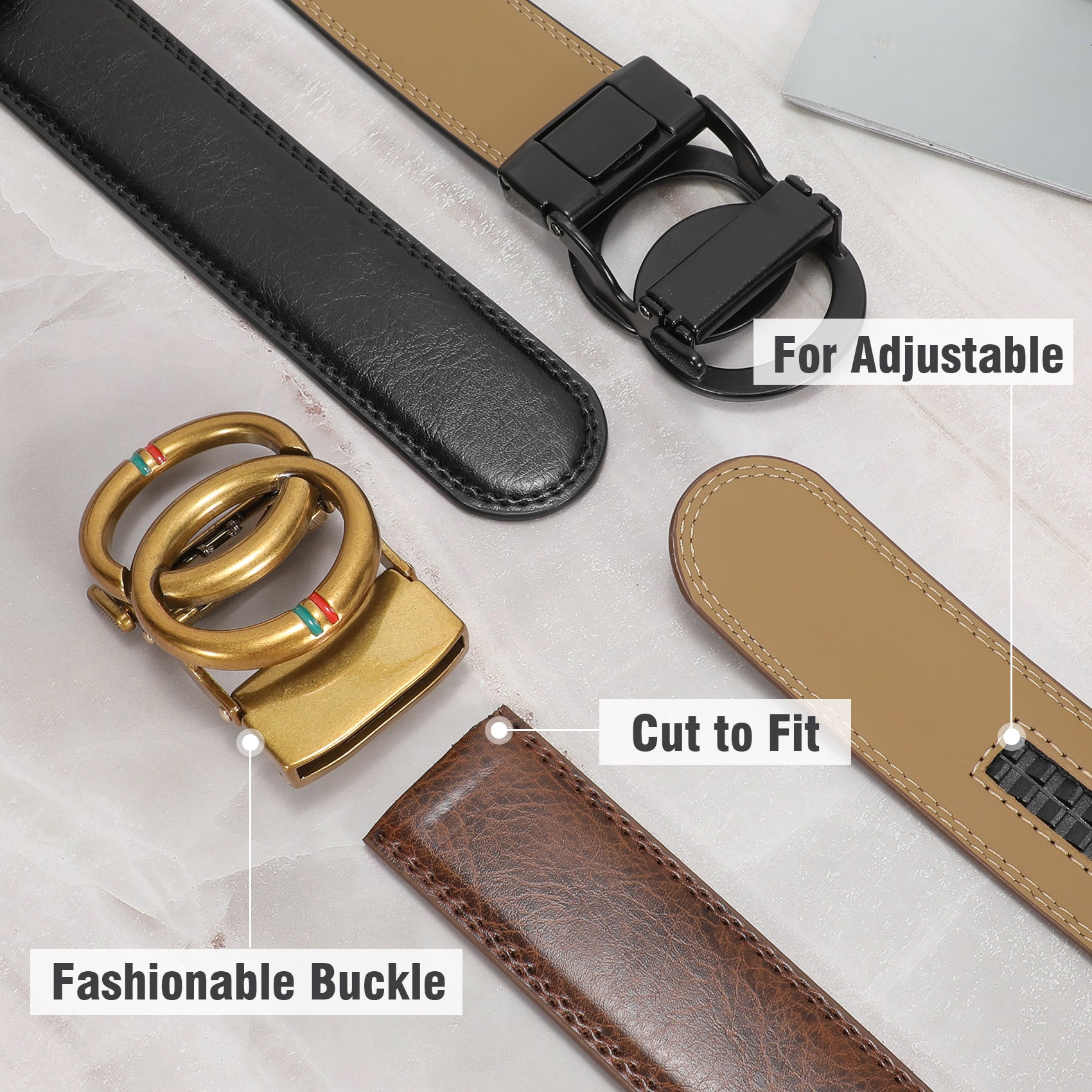 JASGOOD 1 Pack Black Brown Automatic Ratchet Split Genuine Leather Men Dress Belt - JASGOOD OFFICIAL