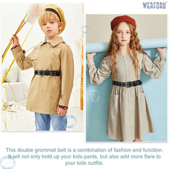Kids Double Grommet Pu Leather Studded Holes Belt