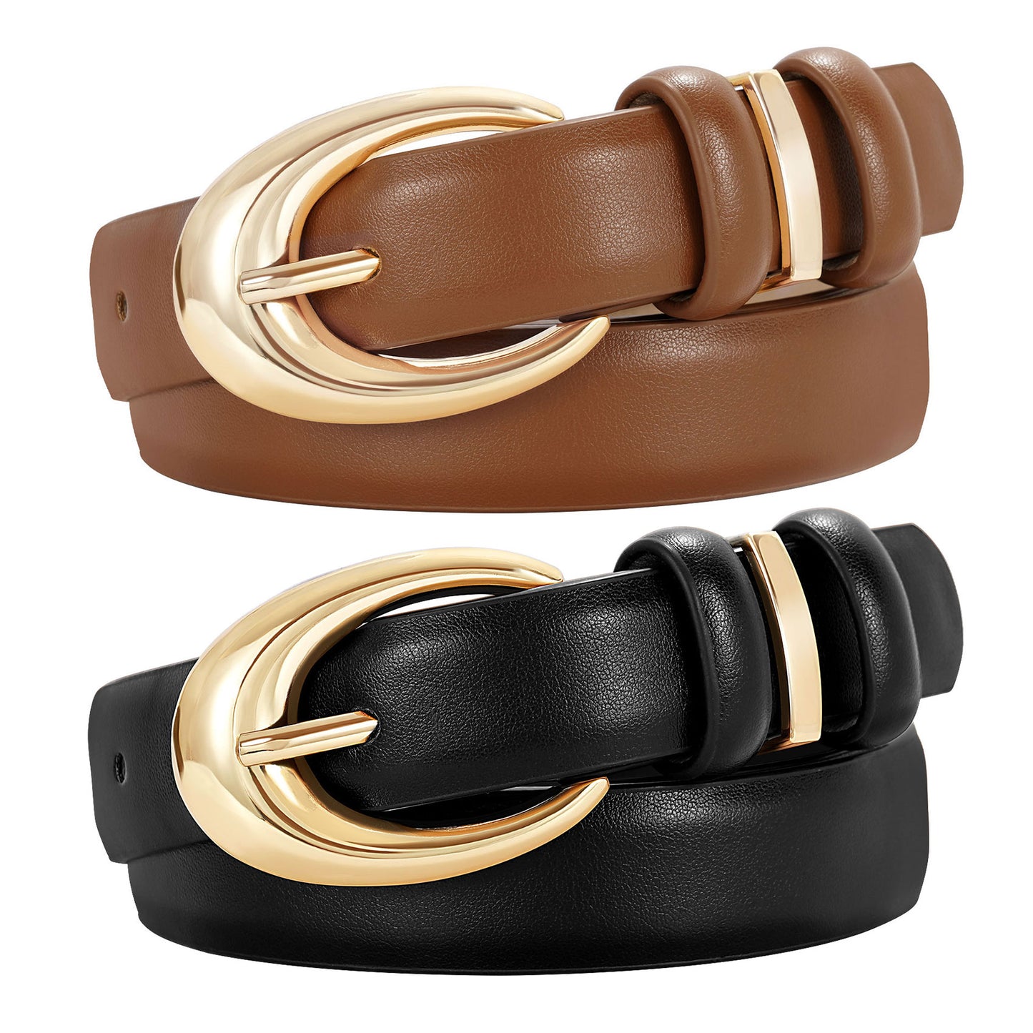 JASGOOD Women Leather Belt for Jeans Pants Fashion Ladies Faux Leather Belt with Gold Buckle