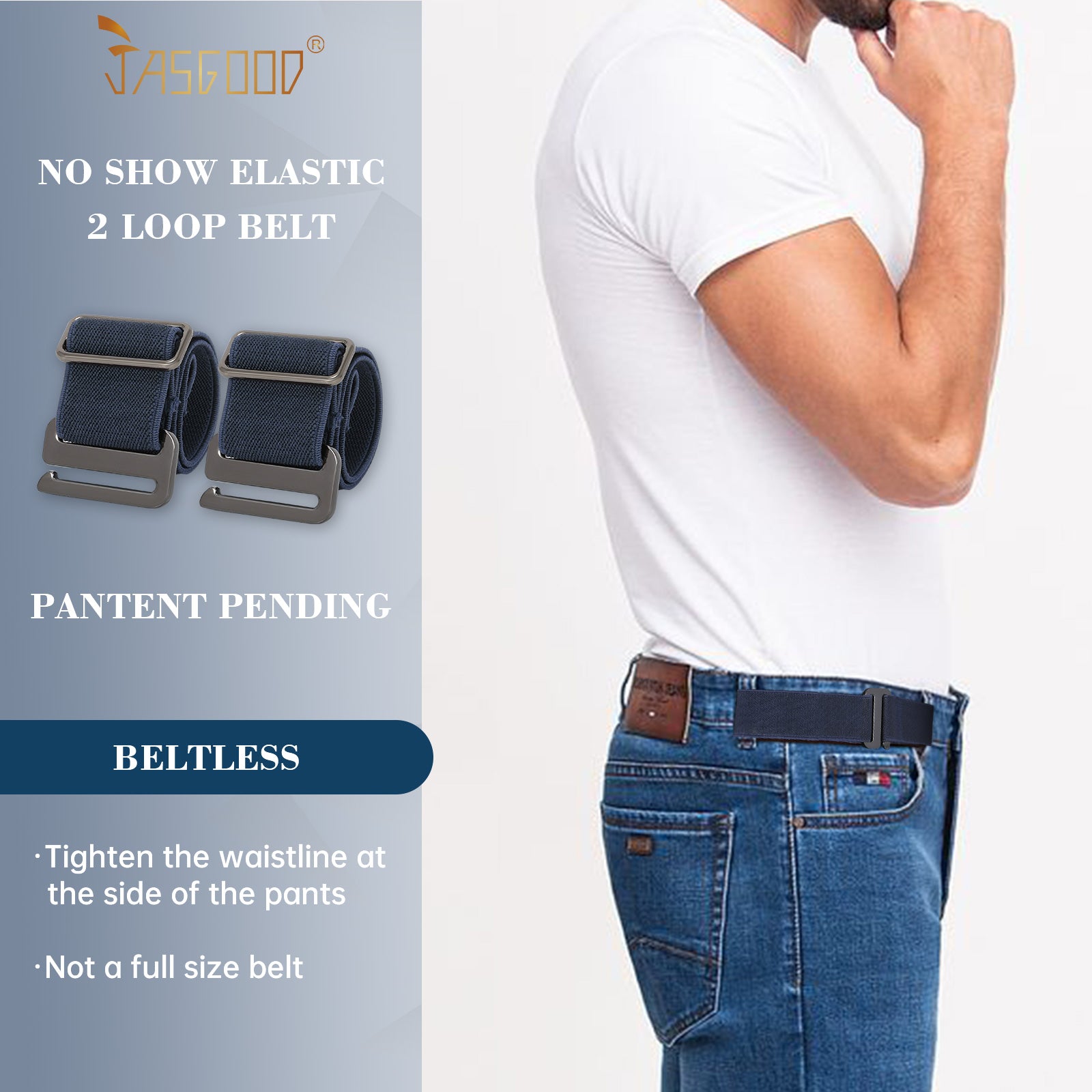 JASGOOD No Show Elastic 2 Loops Belt for Men,No Buckle Stretch Side Belt Pant Waist Tightener for Jeans - JASGOOD OFFICIAL