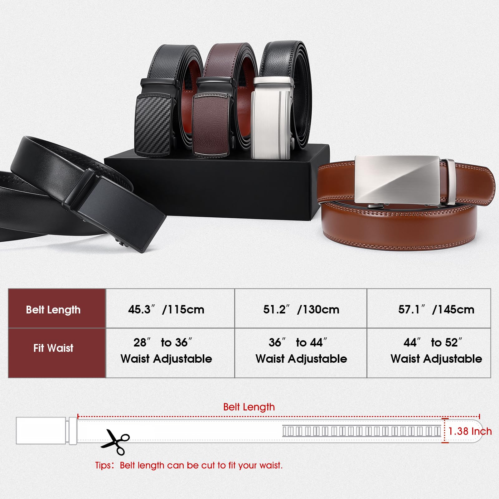 Adjustable Click Slide Ratchet Belts for Men