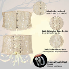 Floral Corset Waist Belt for Women,Embroidered Lace up Waist Belt Wide Waistband Obi Tied Waspie Belt - JASGOOD OFFICIAL