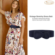 Lady Interlock Buckle 8-shaped Faux Leather Elastic Belt