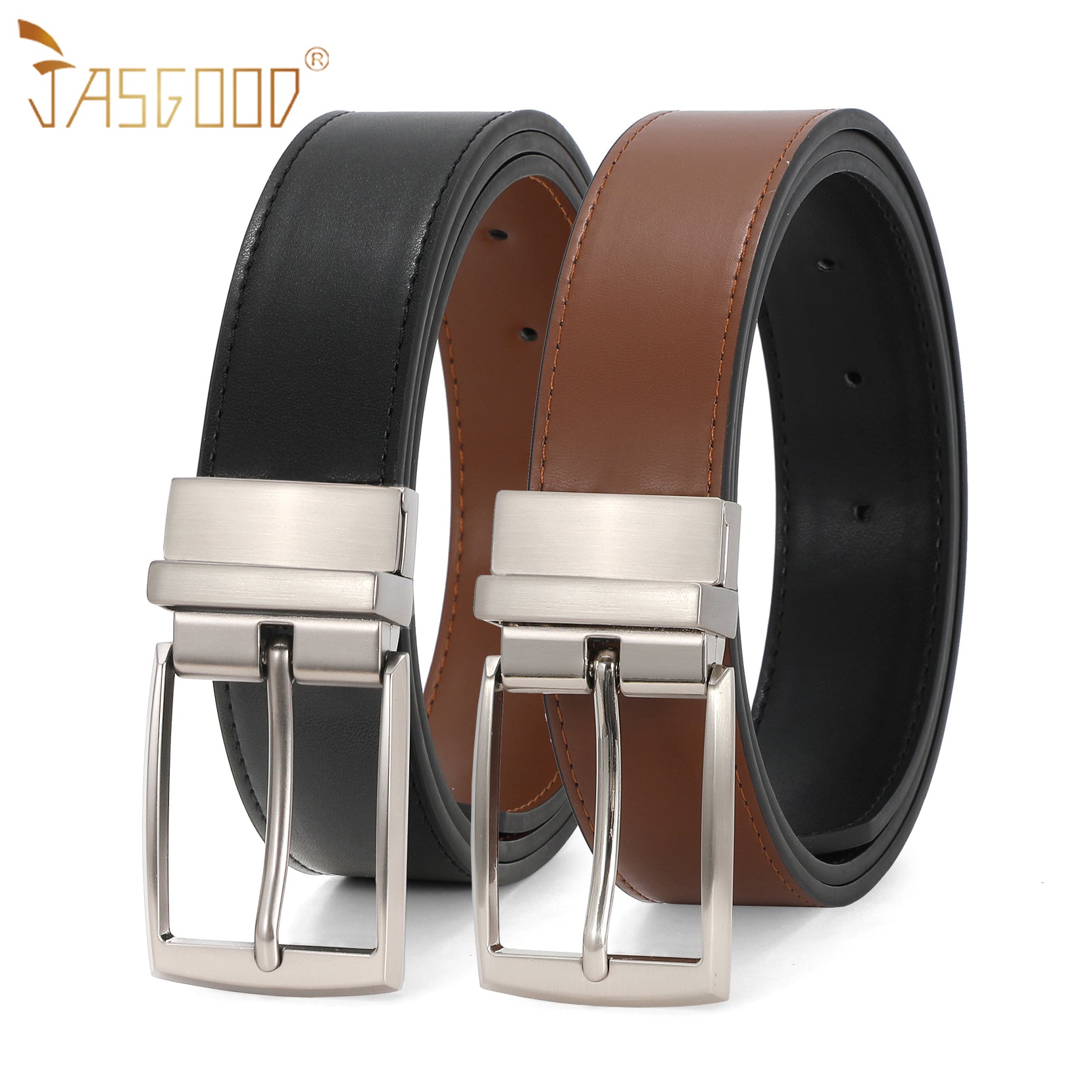 Men Women Comfortable Casual Leather Classic Reversible Belt - JASGOOD OFFICIAL