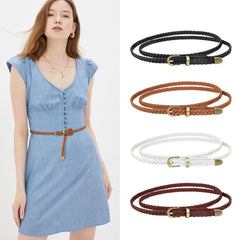 Women 4packs Skinny Woven Waist Belts For Jeans Pants Dress