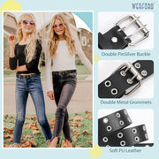 Kids Double Grommet Pu Leather Studded Holes Belt