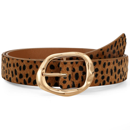 JASGOOD Women Belts for Jeans Pants Dresses Ladies Leather Belt Fashion Waist Belt with Liquid Shapes Gold Buckle