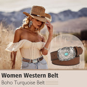 Unisex Western Style Boho Turquoise Faux PU Leather Belt For Cowboy Cowgirl