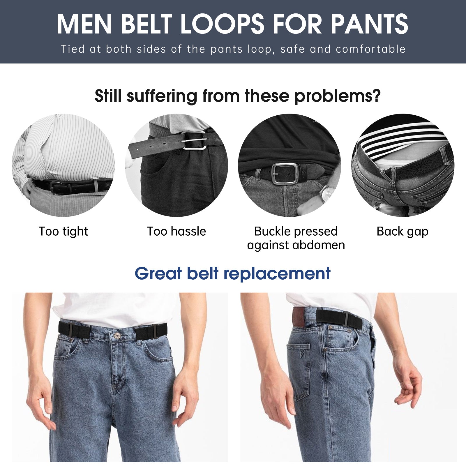 JASGOOD No Show Elastic 2 Loops Belt for Men,No Buckle Stretch Side Belt Pant Waist Tightener for Jeans - JASGOOD OFFICIAL