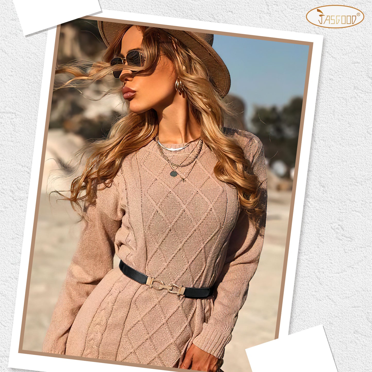 JASGOOD Women Stretchy Waist Belt Retro Elastic Skinny Belt for Ladies with Gold Buckle