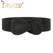 Lady Interlock Buckle 8-shaped Faux Leather Elastic Belt