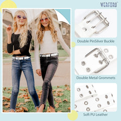 Kids Double Grommet Pu Leather Studded Holes Belt