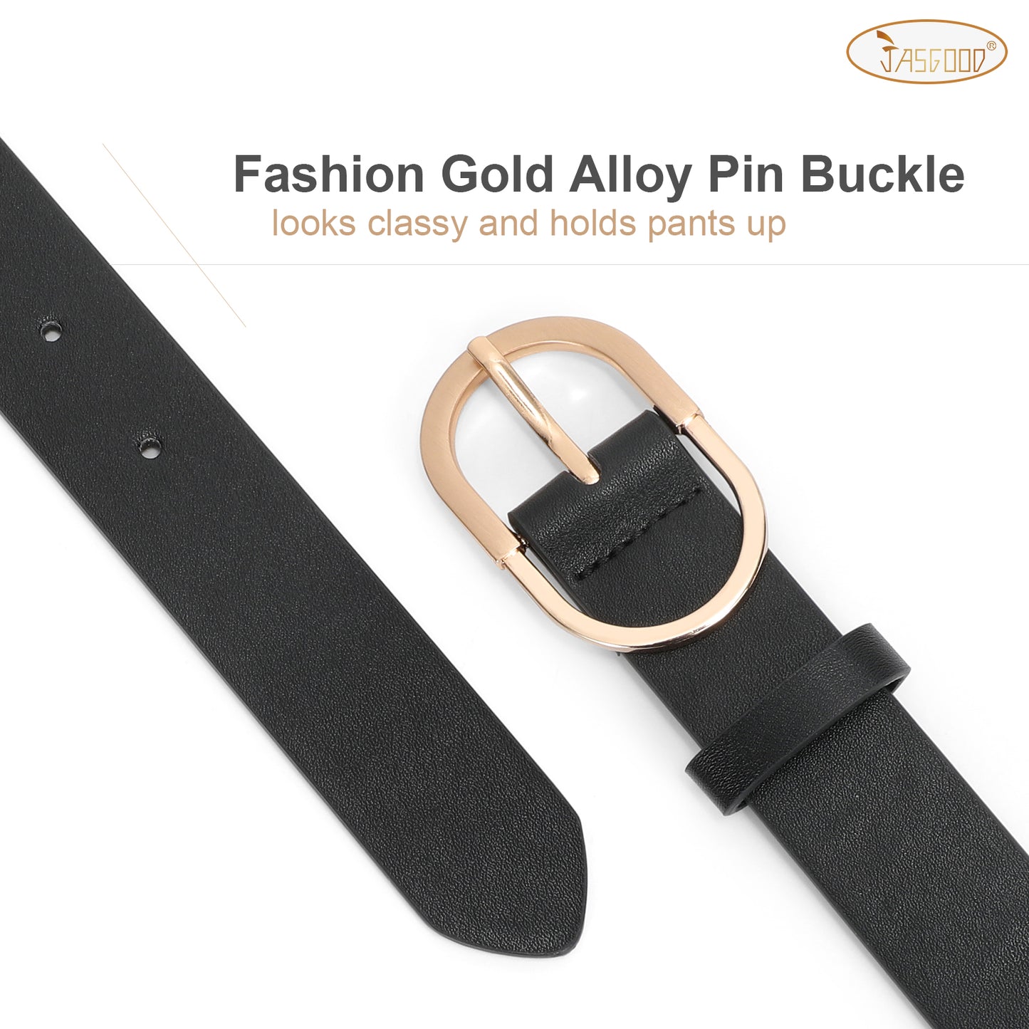 JASGOOD Women’s Leather Belts for Jeans Pants Fashion Ladies Belt with Gold Buckle