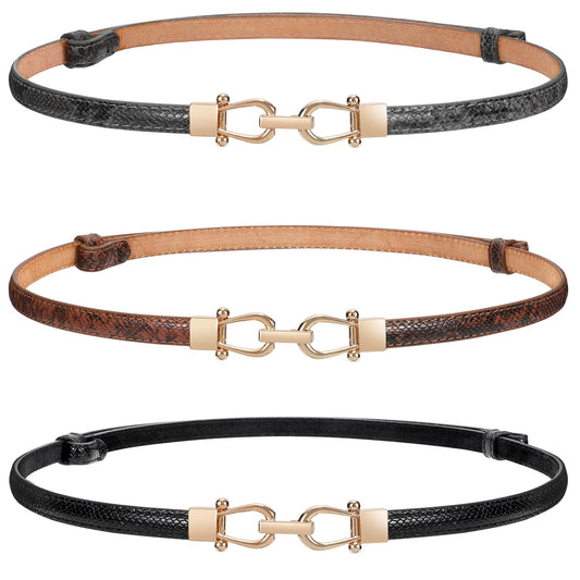JASGOOD Leather Skinny Women Belt Ladies Thin Waist Belts Plus Size Adjustable for Jeans Pants Dresses with Metal Buckle