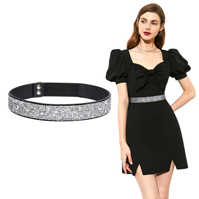 JASGOOD Women's Stretchy Dress Belts Sparkle Rhinestone Belt Elastic Waist Prom Party Belt
