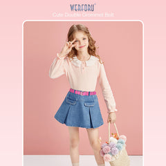 Kids Double Grommet Pu Leather Studded Holes Belt