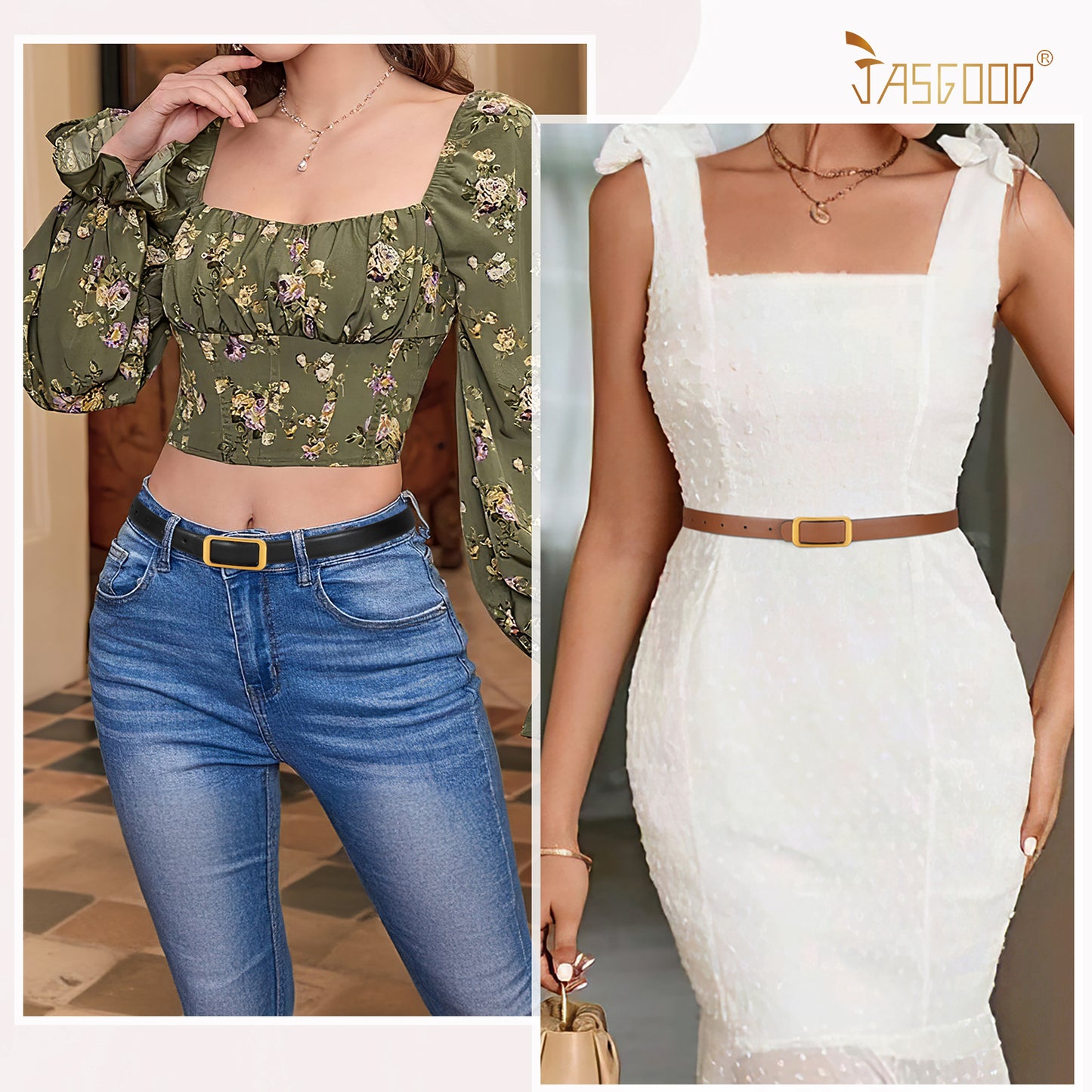 JASGOOD Women Reversible Leather Belt for Pants Jeans Ladies Waist Belt for Dresses