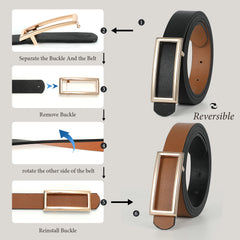 JASGOOD 2 Color In 1 Belt Chic Style Women Leather Belt With Reversible Zinc Alloy Buckle