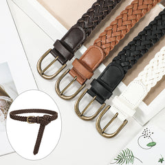 2Packs JASGOOD Women Braided Leather Belts Skinny Woven Belt for Dresses Jeans Pants