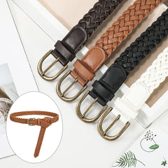 2Packs JASGOOD Women Braided Leather Belts Skinny Woven Belt for Dresses Jeans Pants