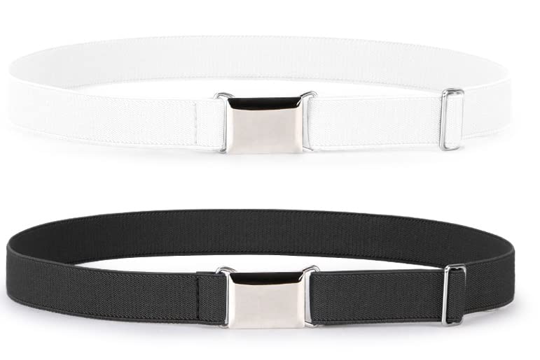 JASGOOD Kids Toddler Belt Elastic Stretch Adjustable Belt for Boys and Girls with Silver Square Buckle 2 Pack