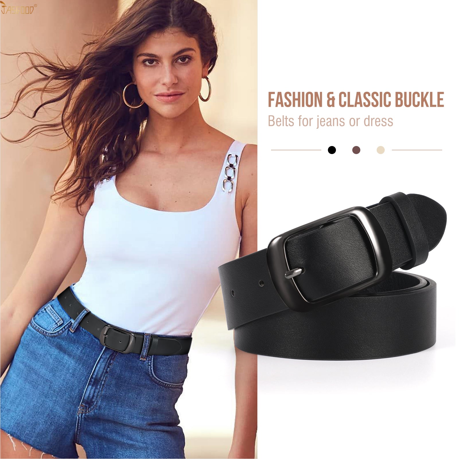 2Packs Women Leather Belts for Jeans Fashion Ladies Black Brown Waist Belt - JASGOOD OFFICIAL