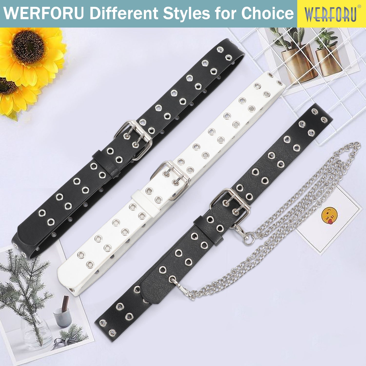 Kids Double Grommet Pu Leather Studded Holes Belt - JASGOOD OFFICIAL