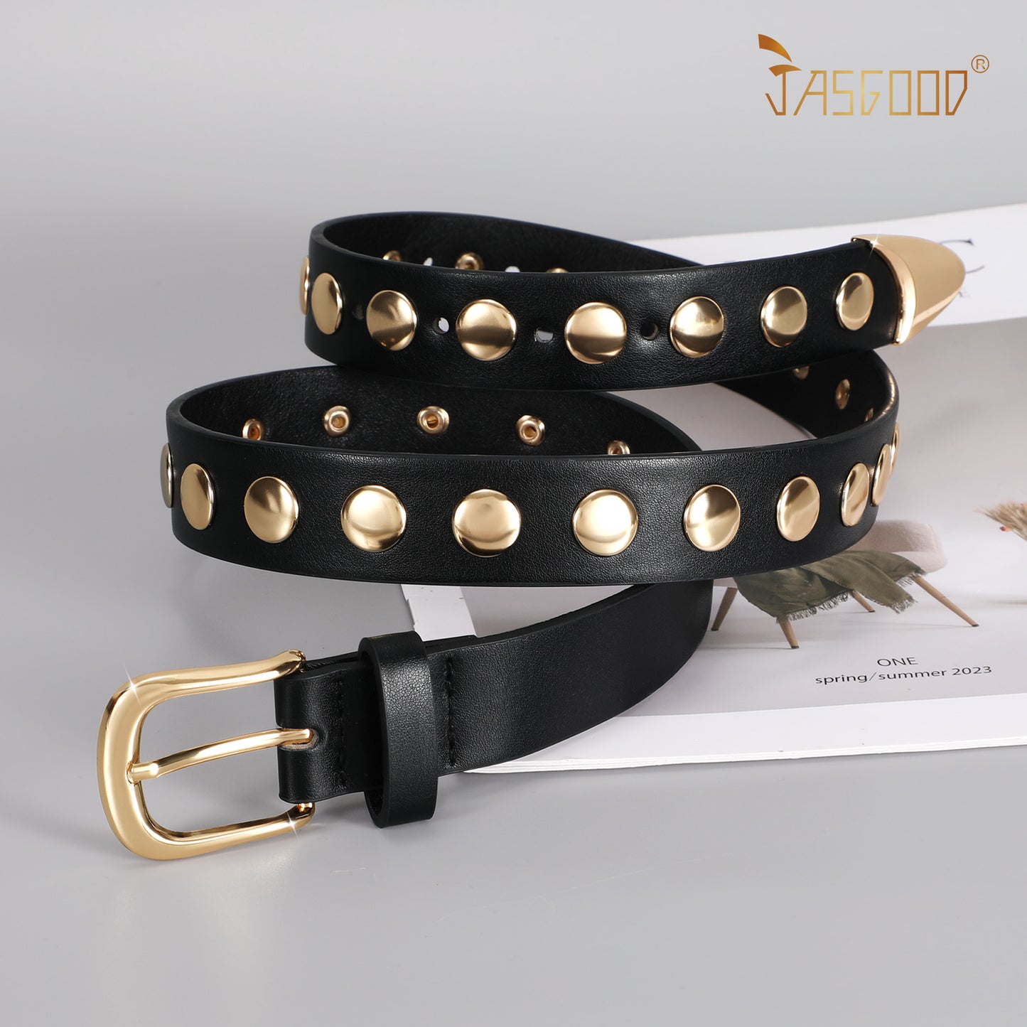 JASGOOD Women Fashion Leather Belt Punk Studded Belt for Jeans Pants Dresses