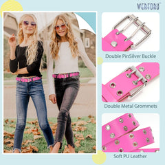 Kids Double Grommet Pu Leather Studded Holes Belt
