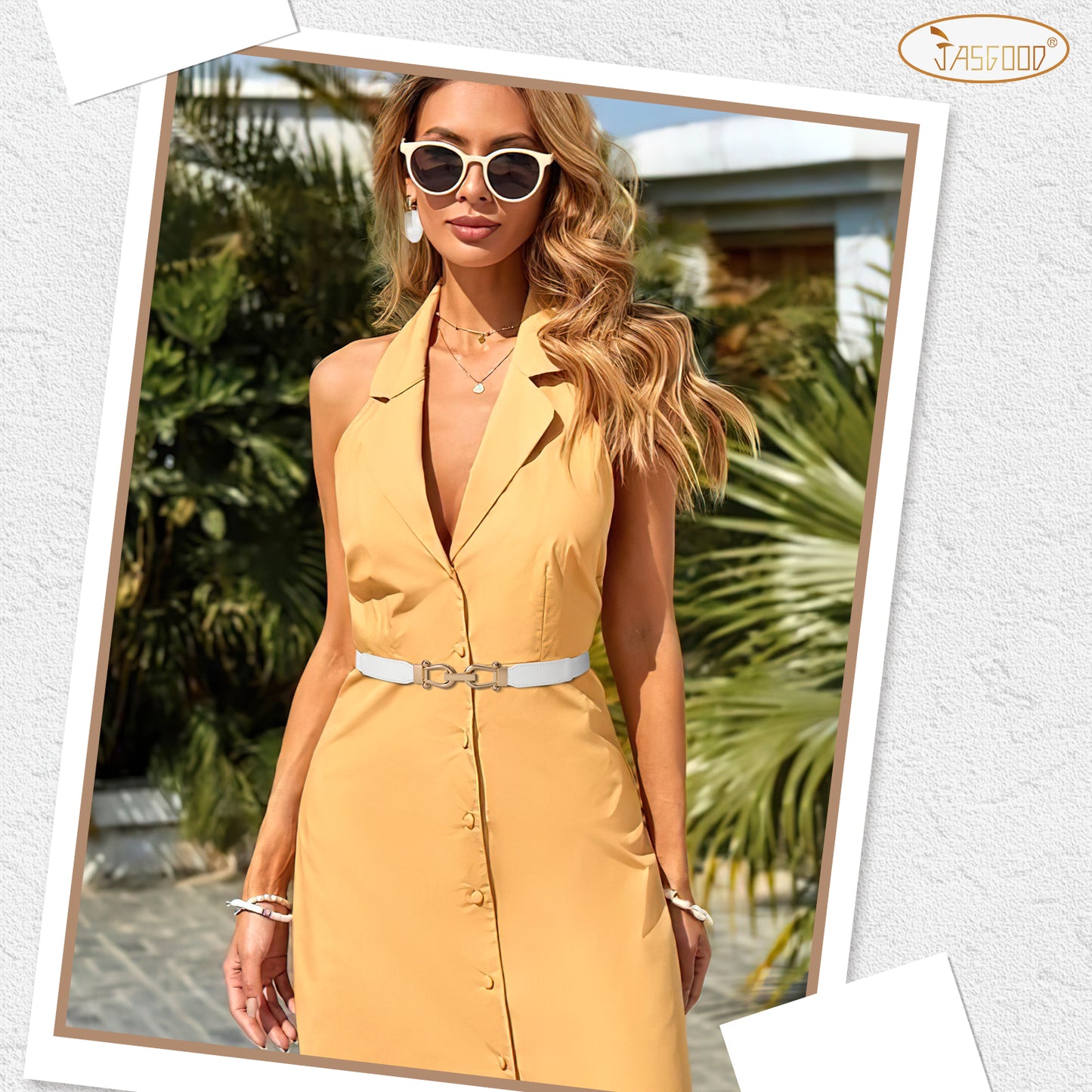 JASGOOD Women Stretchy Waist Belt Retro Elastic Skinny Belt for Ladies with Gold Buckle