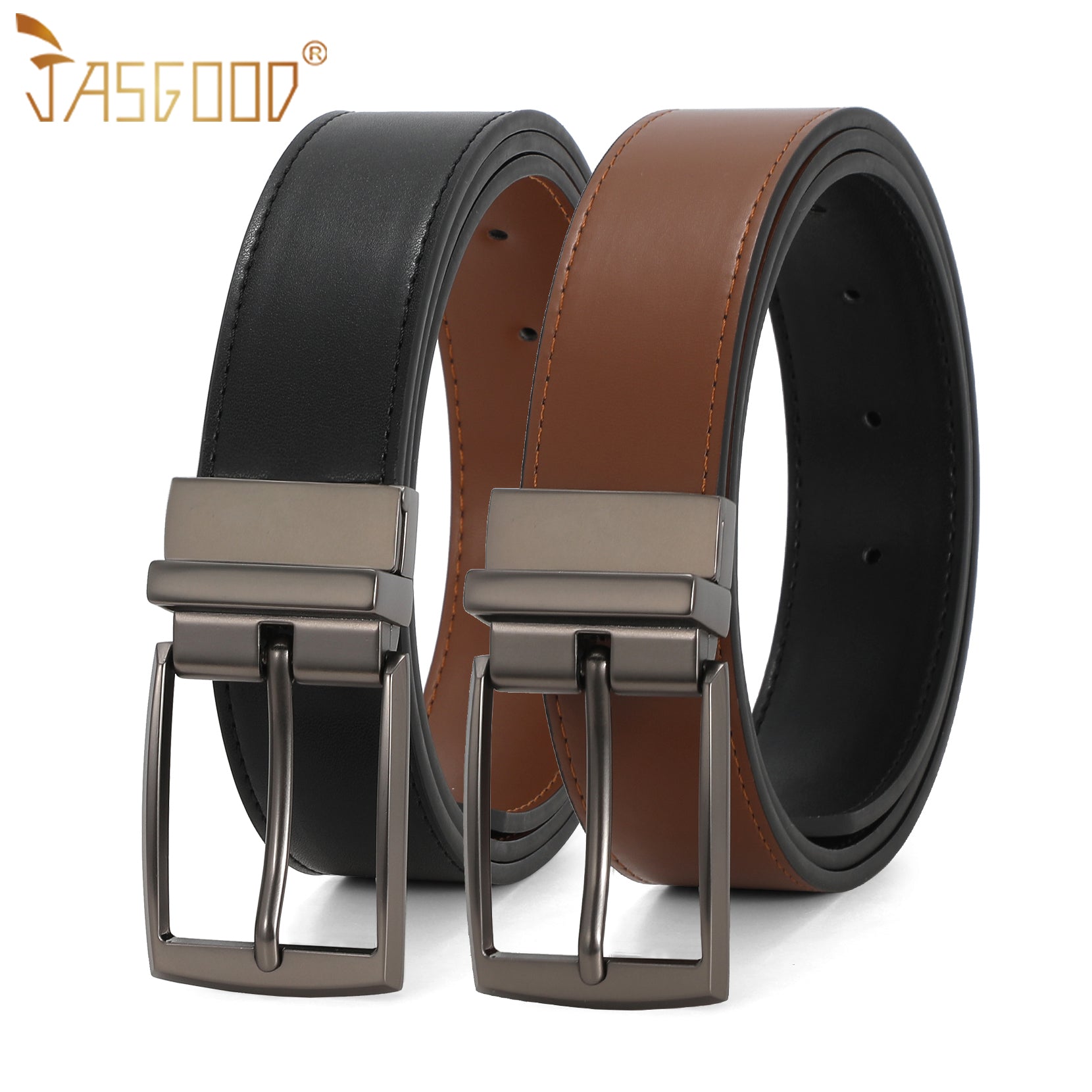 Men Women Comfortable Casual Leather Classic Reversible Belt - JASGOOD OFFICIAL