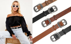 JASGOOD 1 Pack Vintage Style Faux Leather Zinc Alloy Pin Buckle Women Belt For Jeans