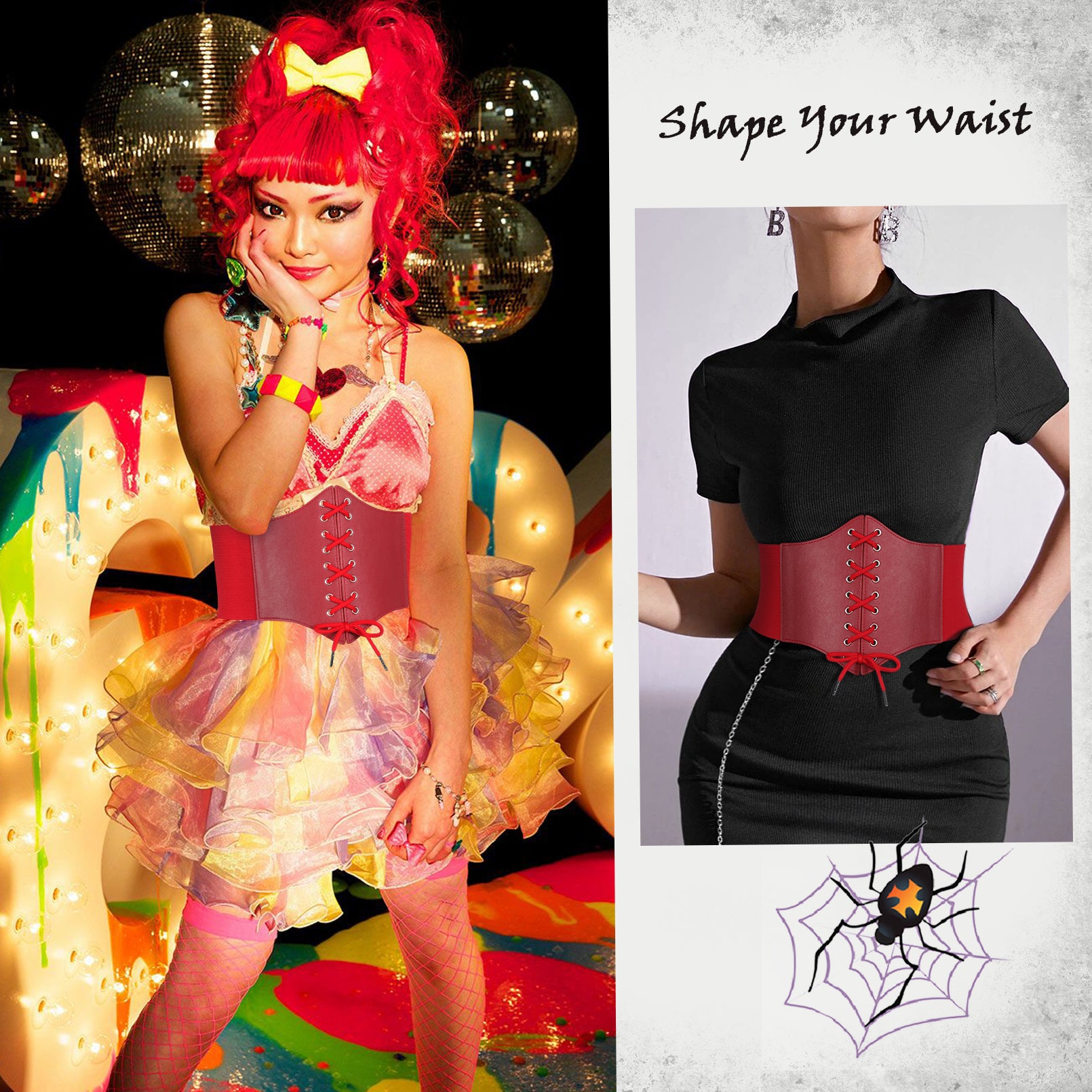 Halloween Women’s Elastic Costume Waist Belt Lace-up Tied Waspie Corset Belts for Women by JASGOOD - JASGOOD OFFICIAL