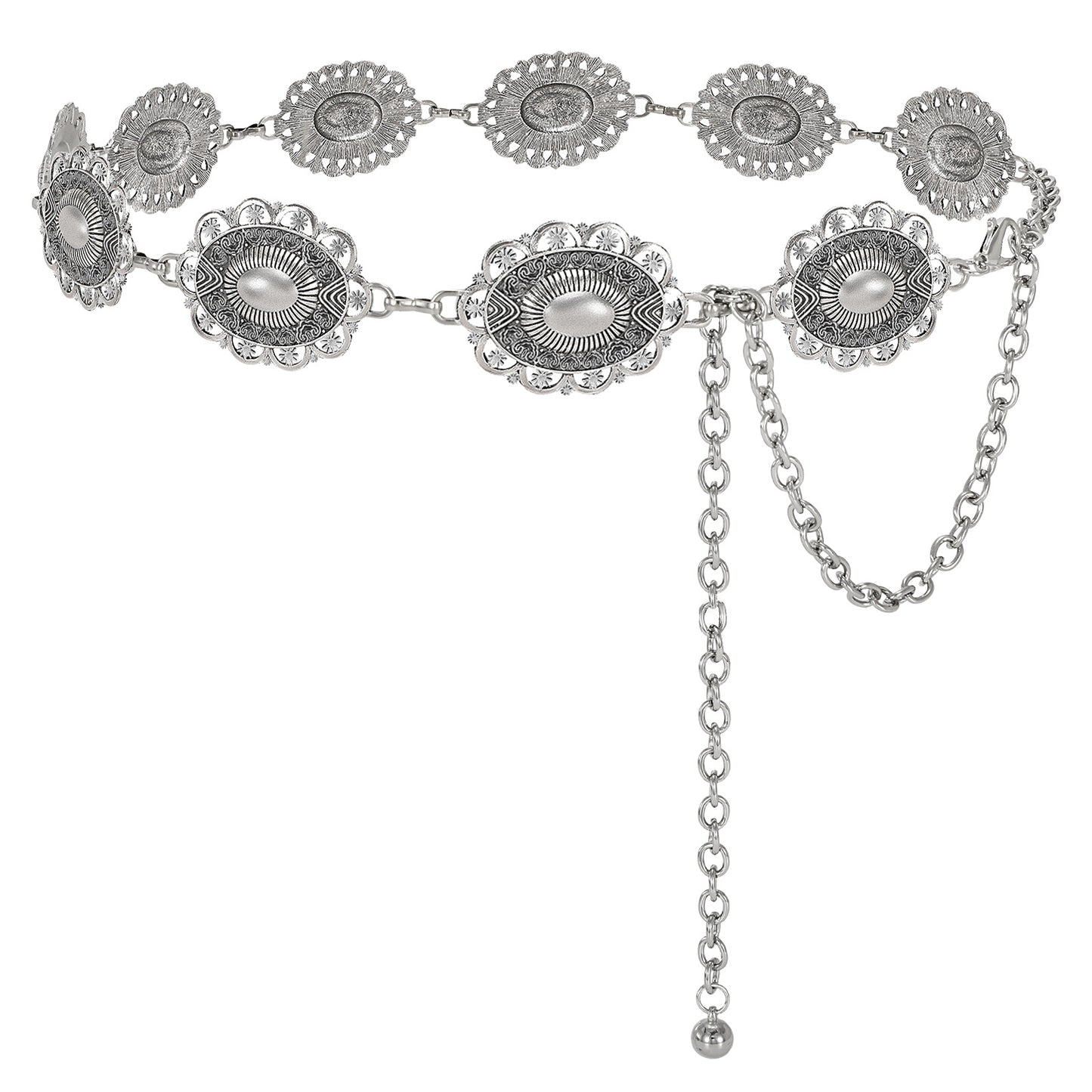 JASGOOD Women Boho Chain Belts For Dresses Jeans Western Cowgirl Waist Links Belt Adjustable Metal Concho Belt