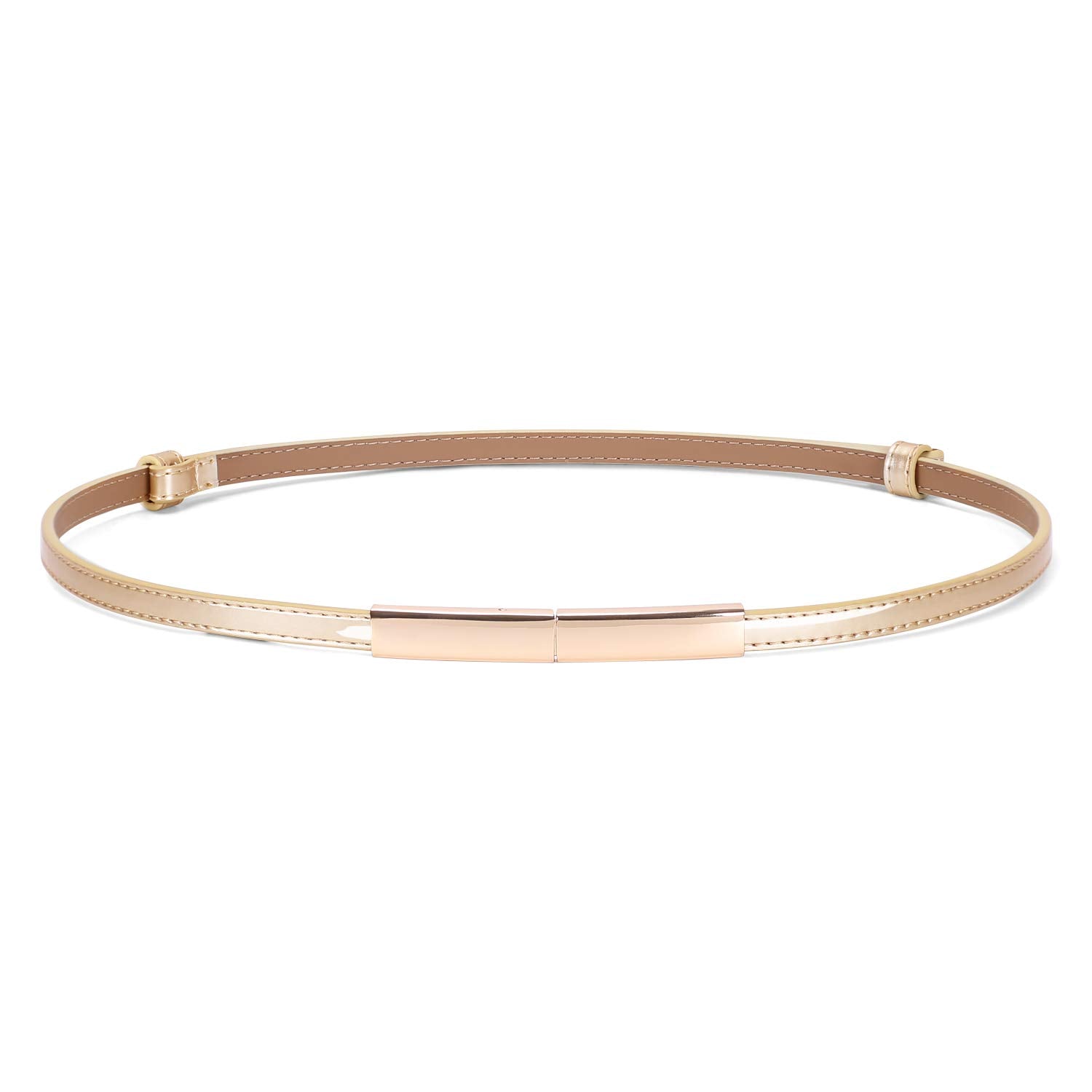 JASGOOD Women's Skinny Leather Belt Patent Ladies Thin Waist Belt for Dress with Metal Buckle