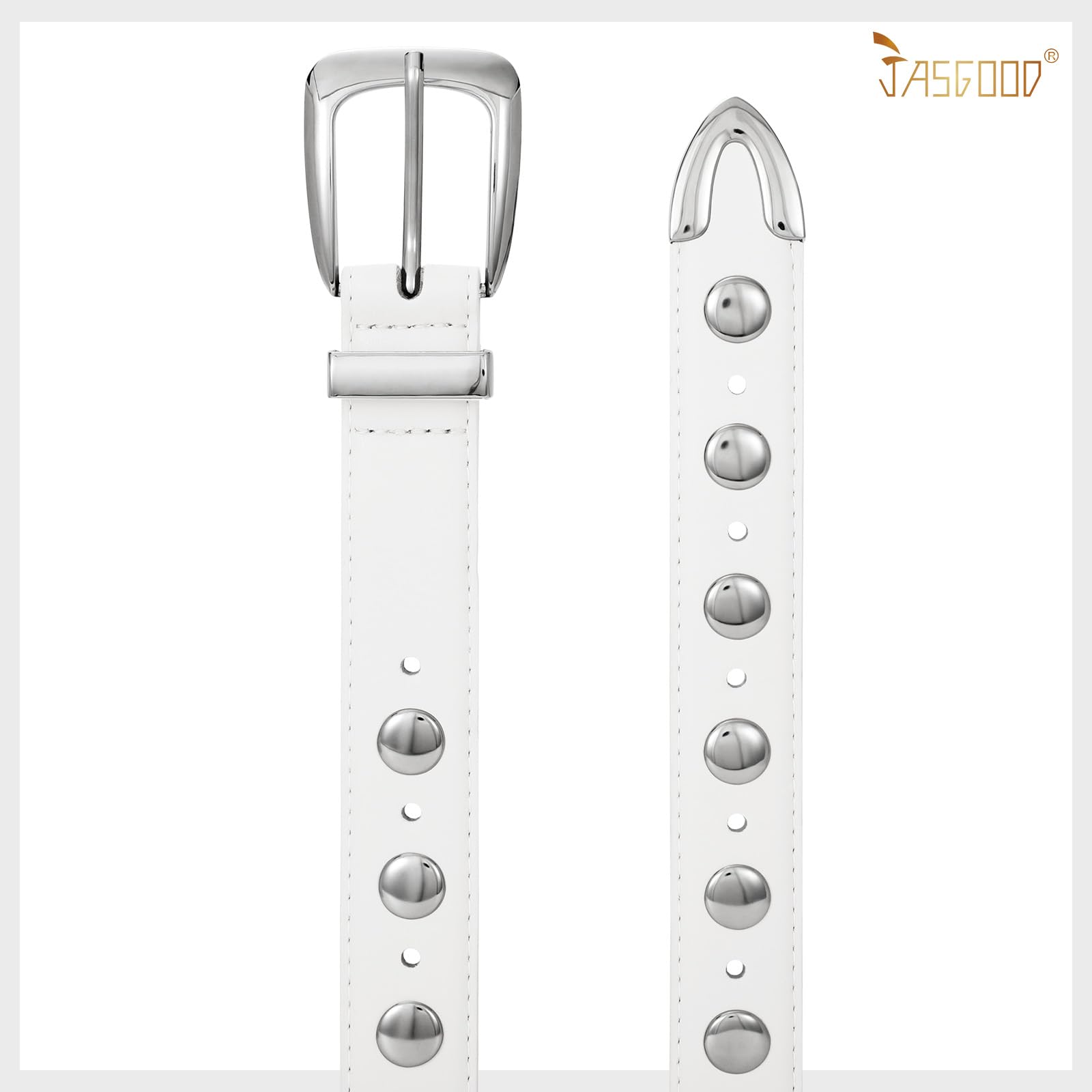 JASGOOD Women Leather Belt Fashion Studded Belt Ladies Punk Belt Vintage Leather Belt for Jeans Dress - JASGOOD OFFICIAL