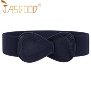 Lady Interlock Buckle 8-shaped Faux Leather Elastic Belt