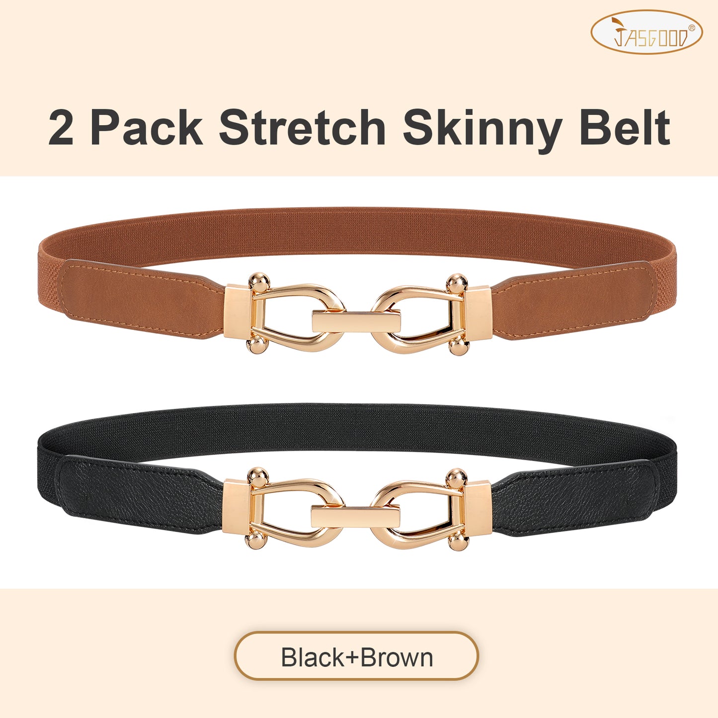 JASGOOD Women Stretchy Waist Belt Retro Elastic Skinny Belt for Ladies with Gold Buckle