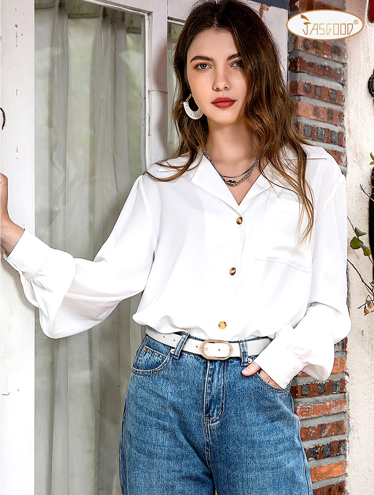 JASGOOD Women’s Leather Belts for Jeans Pants Fashion Ladies Belt with Gold Buckle