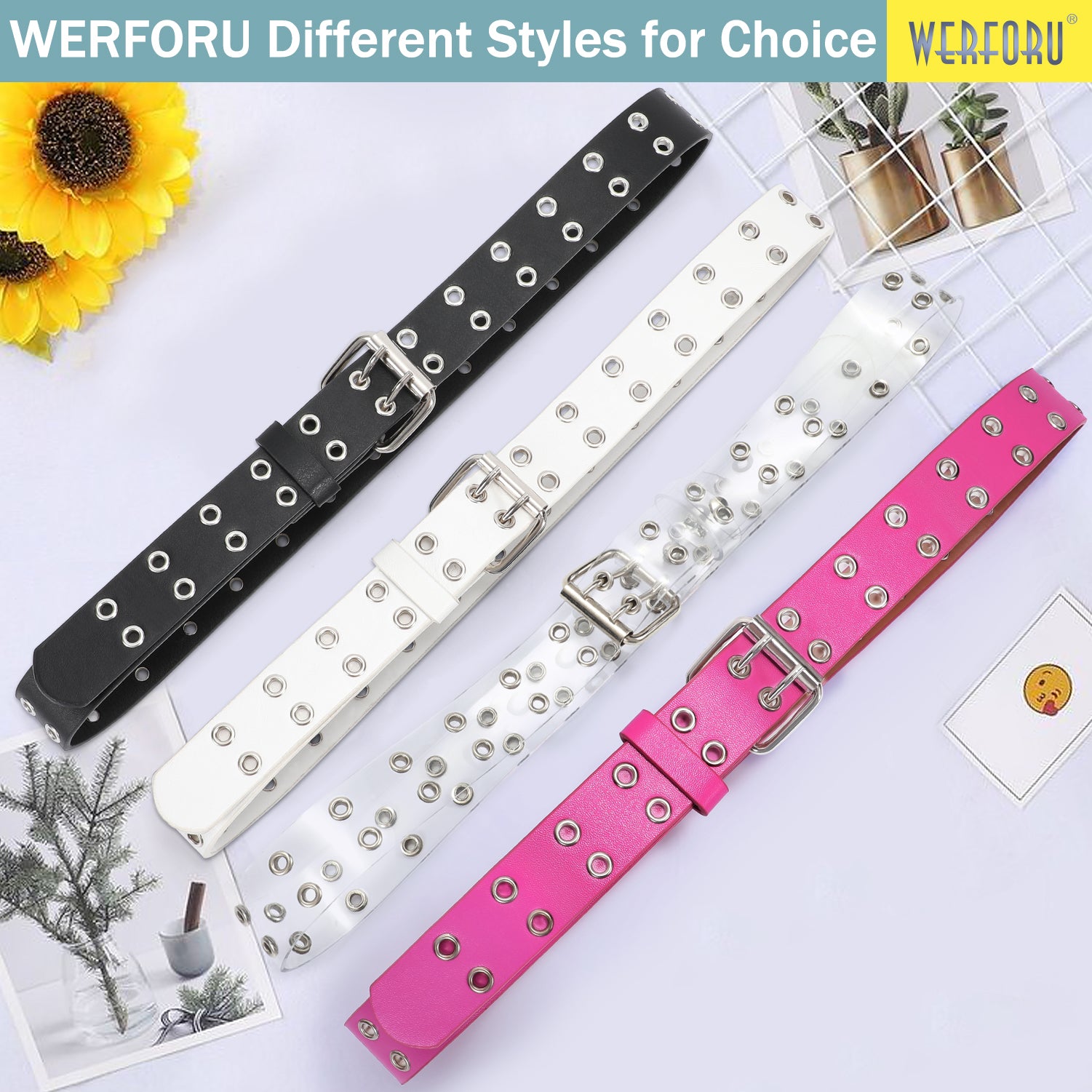 Kids Double Grommet Pu Leather Studded Holes Belt - JASGOOD OFFICIAL
