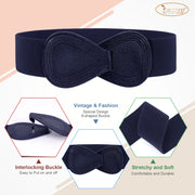 Lady Interlock Buckle 8-shaped Faux Leather Elastic Belt