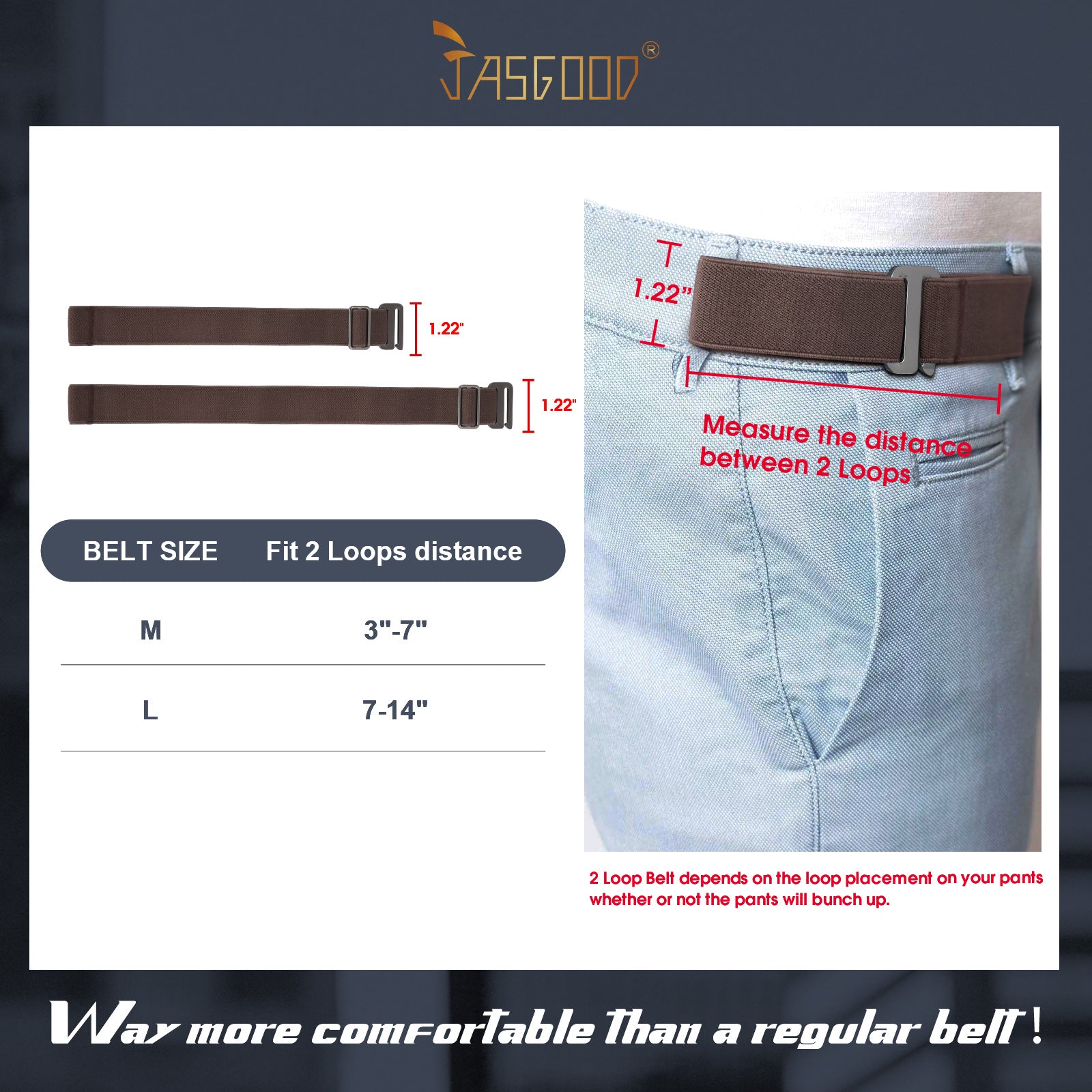 JASGOOD No Show Elastic 2 Loops Belt for Men,No Buckle Stretch Side Belt Pant Waist Tightener for Jeans - JASGOOD OFFICIAL