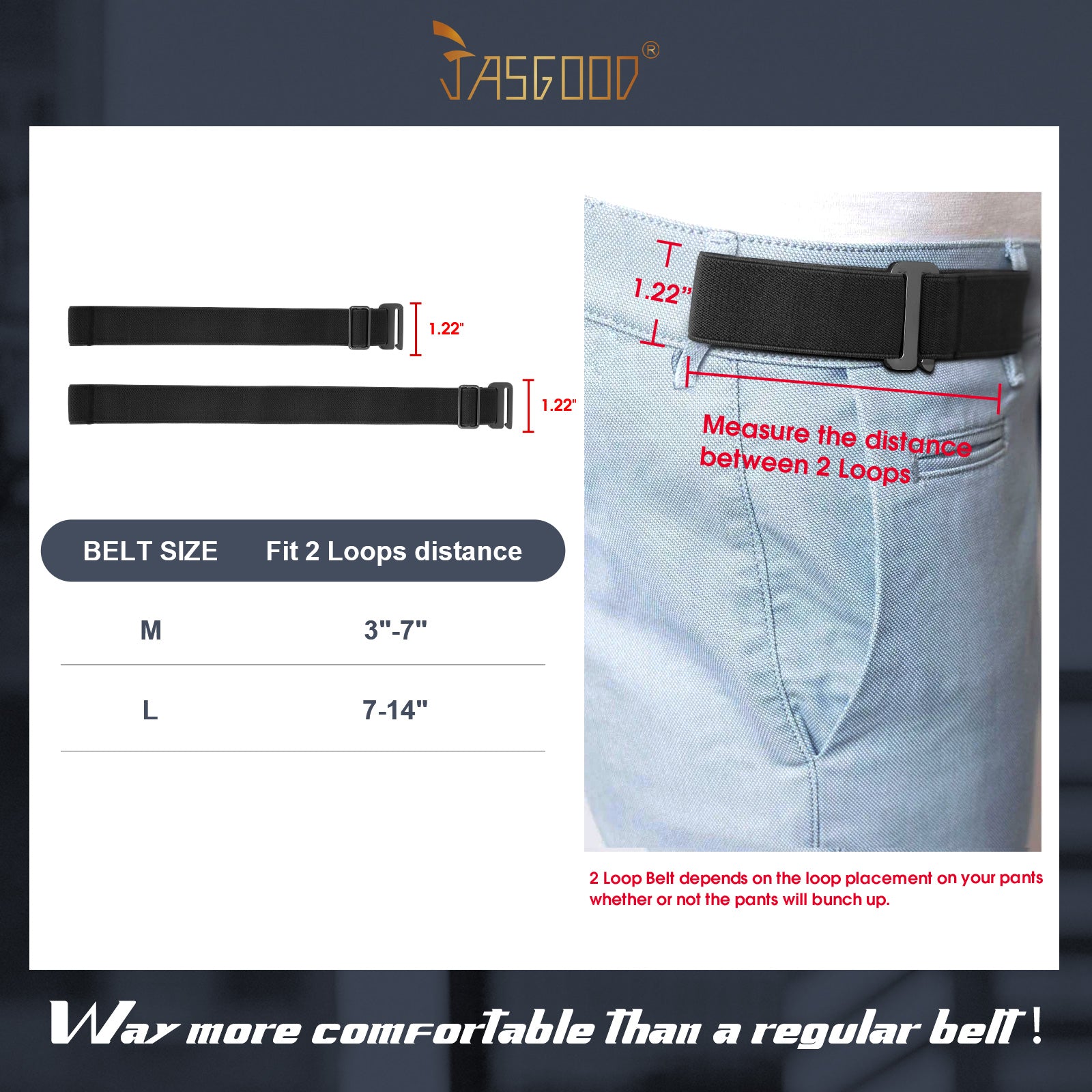 JASGOOD No Show Elastic 2 Loops Belt for Men,No Buckle Stretch Side Belt Pant Waist Tightener for Jeans - JASGOOD OFFICIAL