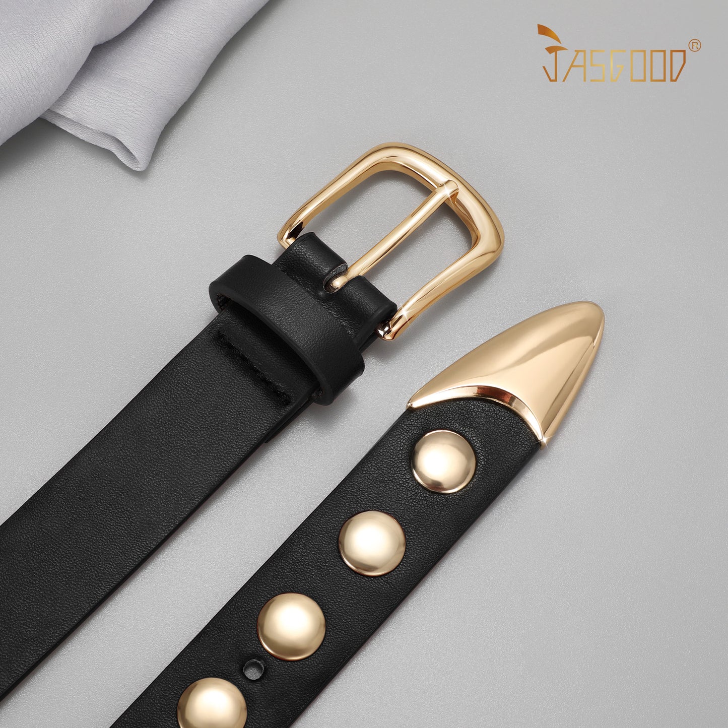 JASGOOD Women Fashion Leather Belt Punk Studded Belt for Jeans Pants Dresses