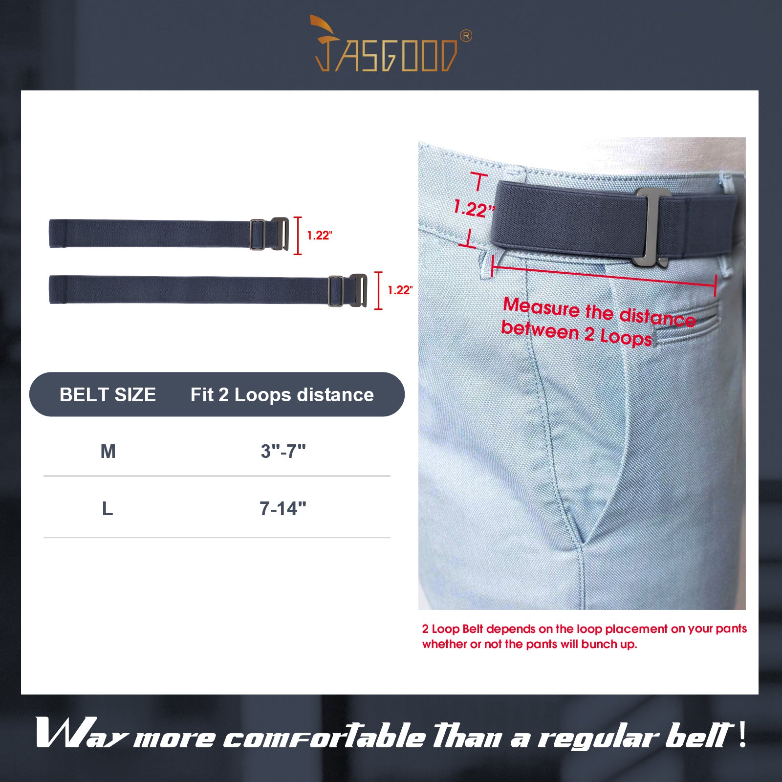 JASGOOD No Show Elastic 2 Loops Belt for Men,No Buckle Stretch Side Belt Pant Waist Tightener for Jeans - JASGOOD OFFICIAL